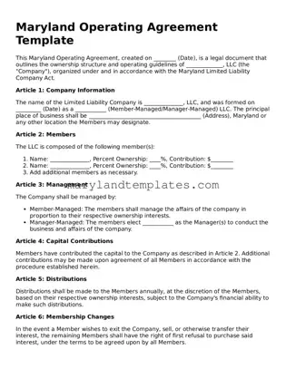 Fillable Maryland Operating Agreement Template