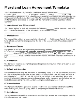 Fillable Maryland Loan Agreement Template