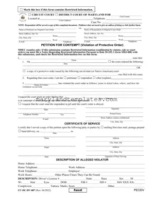Printable Maryland Petition For Contempt Template