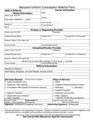 Printable Maryland Referral Template