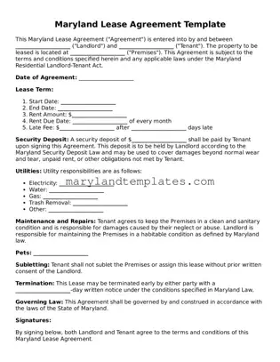 Fillable Maryland Lease Agreement Template