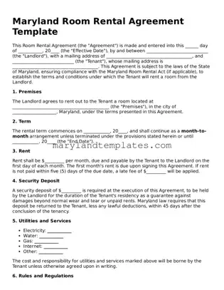 Fillable Maryland Room Rental Agreement Template