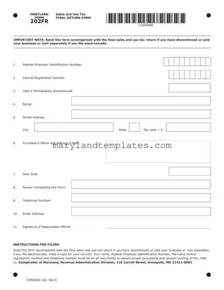 Printable Maryland Sales Use Tax 202 Template