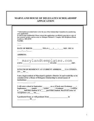 Printable Maryland Scholarship Application Template