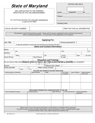 Printable Maryland State 100 Application Template
