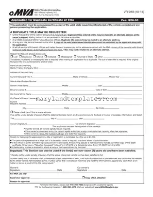 Printable Maryland Vr 018 Template
