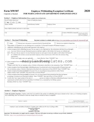 Printable Maryland W4 Template