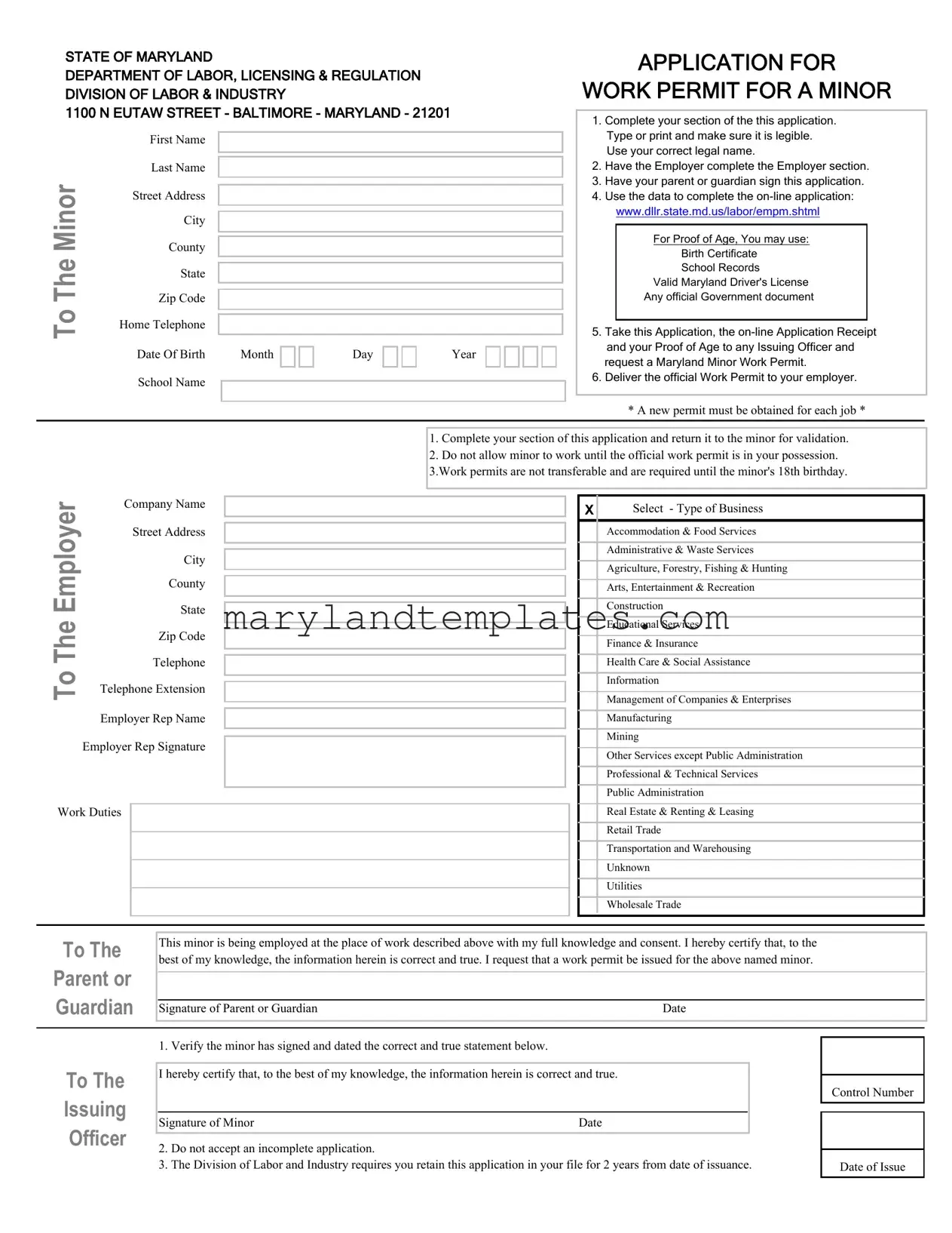 Printable Workers Permit Maryland Template